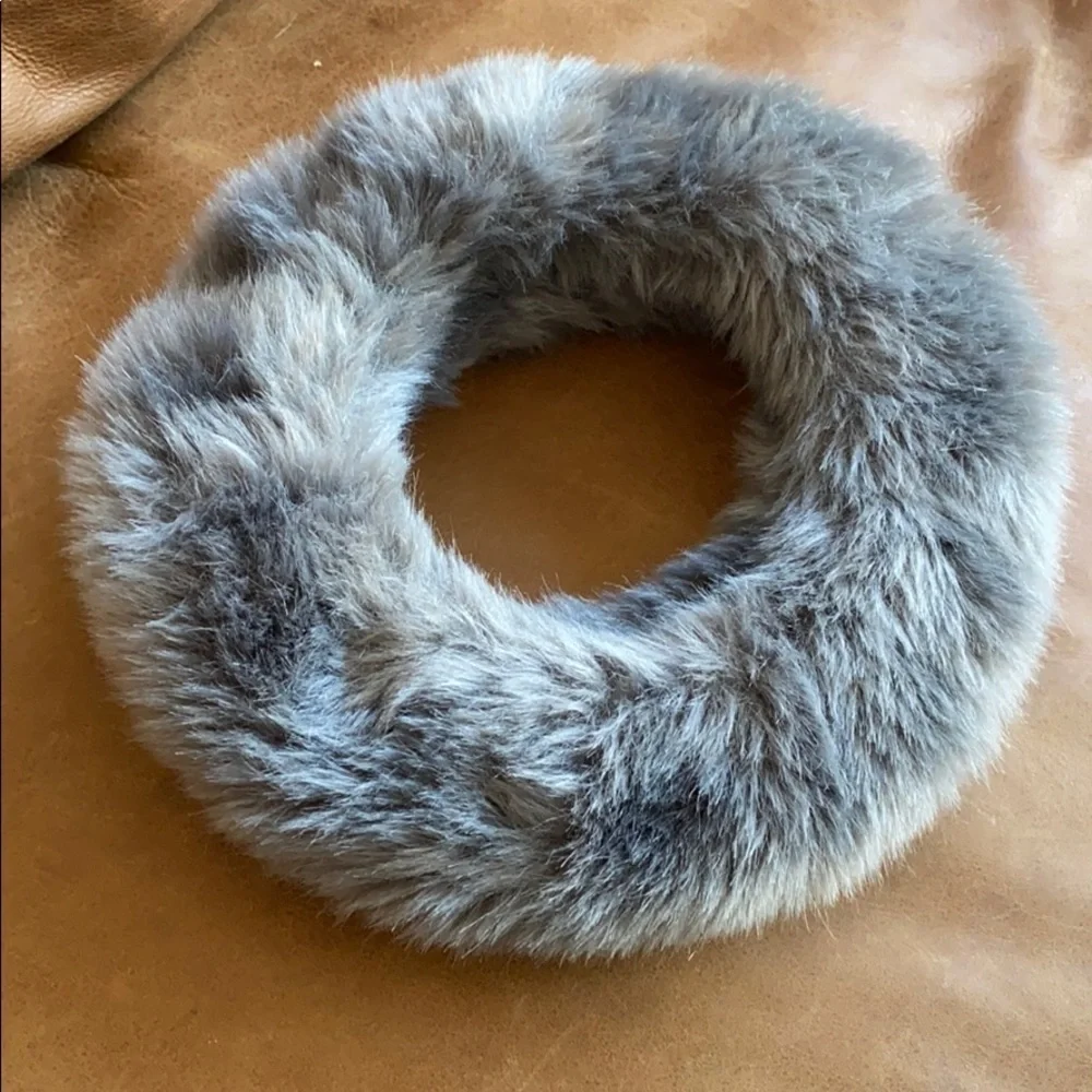 Faux fur headband wrap scarf set cable knit gray